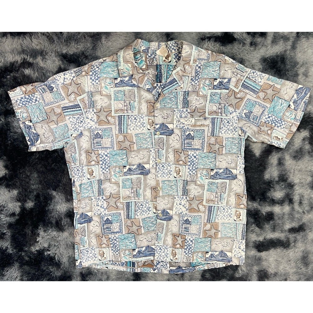 Vintage Barefoot In Paradise Multicolored Hawaiian Short Sleeve Shirt